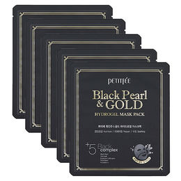 Набор маска д/лица гидрогел. Жемчуг/Золото PETITFEE Black Ptarl & Gold Hydrogtl Mask Pack 5 шт